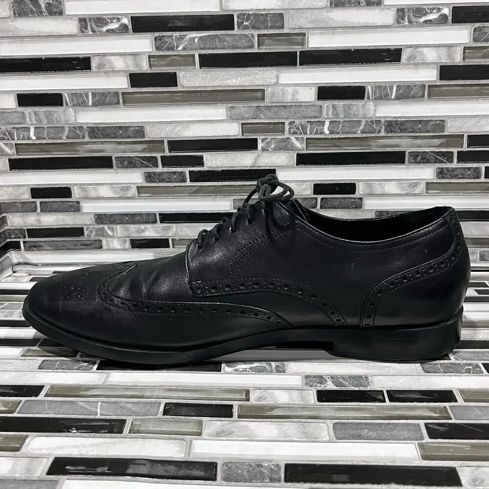 Cole Haan Grand OS C23793 Jefferson Leather Black‎ Wingtip Shoes Mens Size 13 M